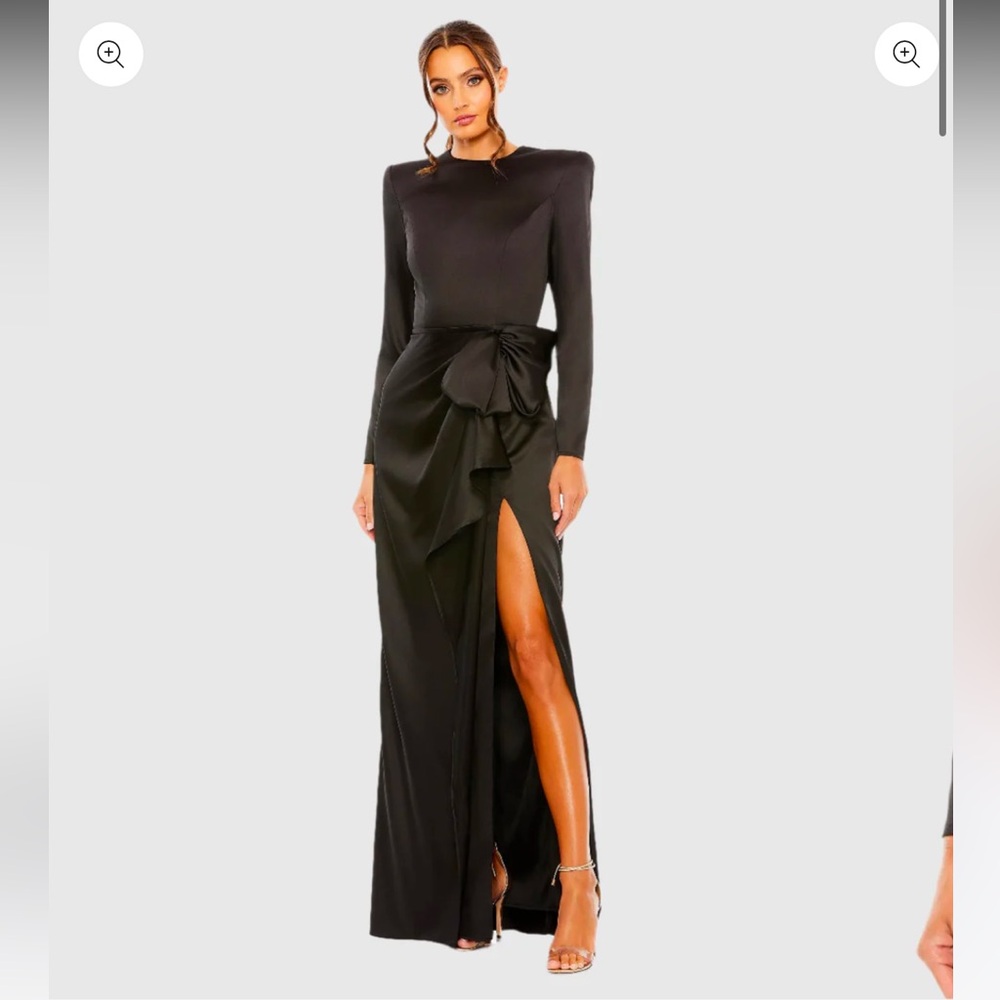 Black Long Sleeve Structured Bow Draped Gown